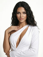 Laressa One-Shoulder White Evening Gown  Asymmetric Cut-Out Luxury Dress