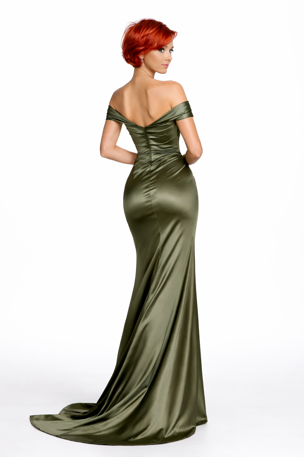 Cirelle Satin Off-Shoulder Evening Gown Elegant Draped Slit Dress for Luxury Occasions
