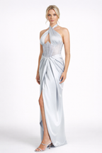 Fiorenza Luxury Satin Evening Dress – Crystal Corset Halter Gown