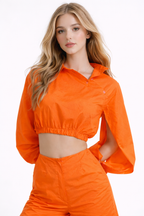 Scarlett Virelle Two-Piece Set Asymmetrical Sleeve Luxury Crop Top & High-Waisted Shorts