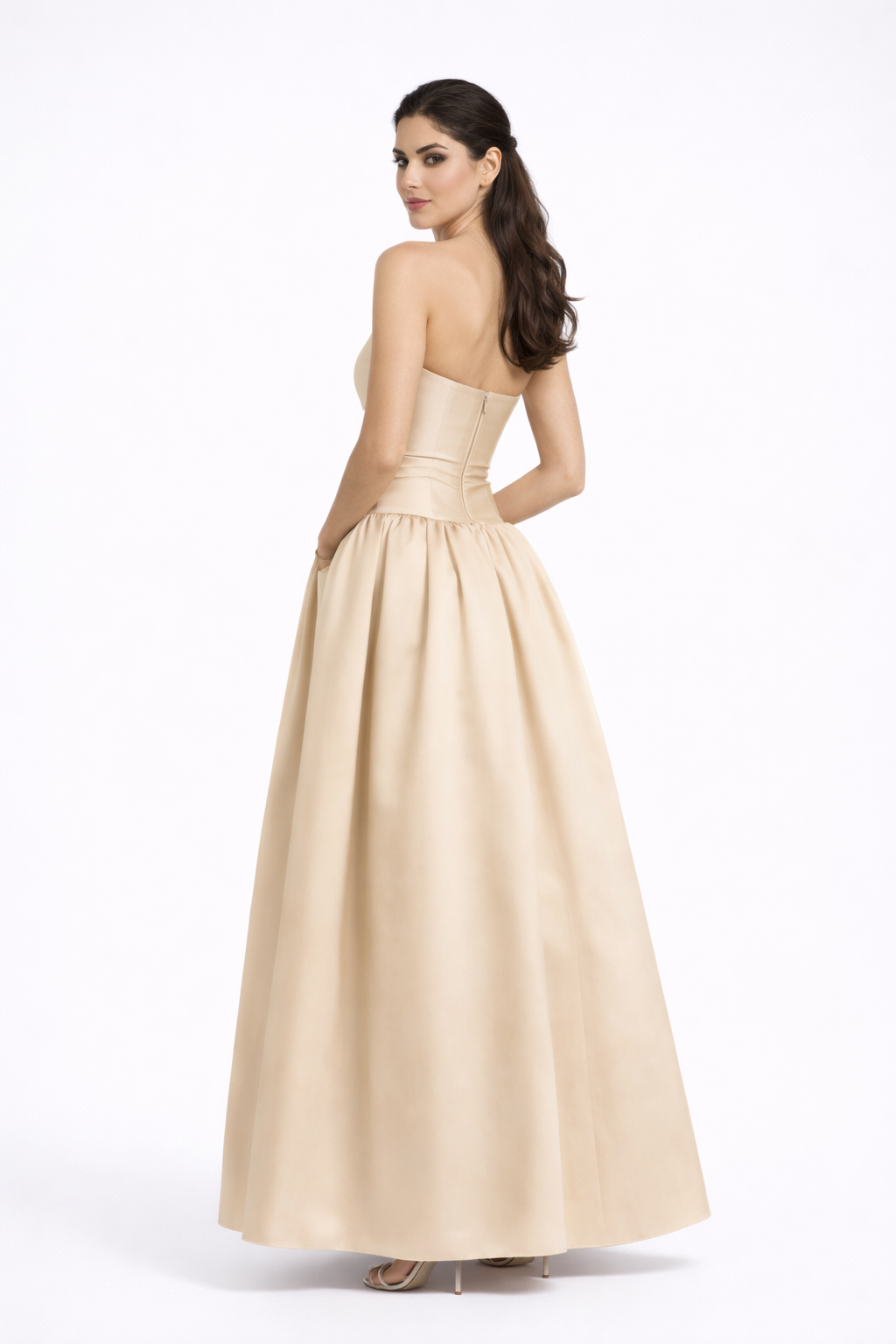 Classinova Strapless Satin Evening Gown Elegant Couture Dress with Structured Bodice & Flowing Skirt