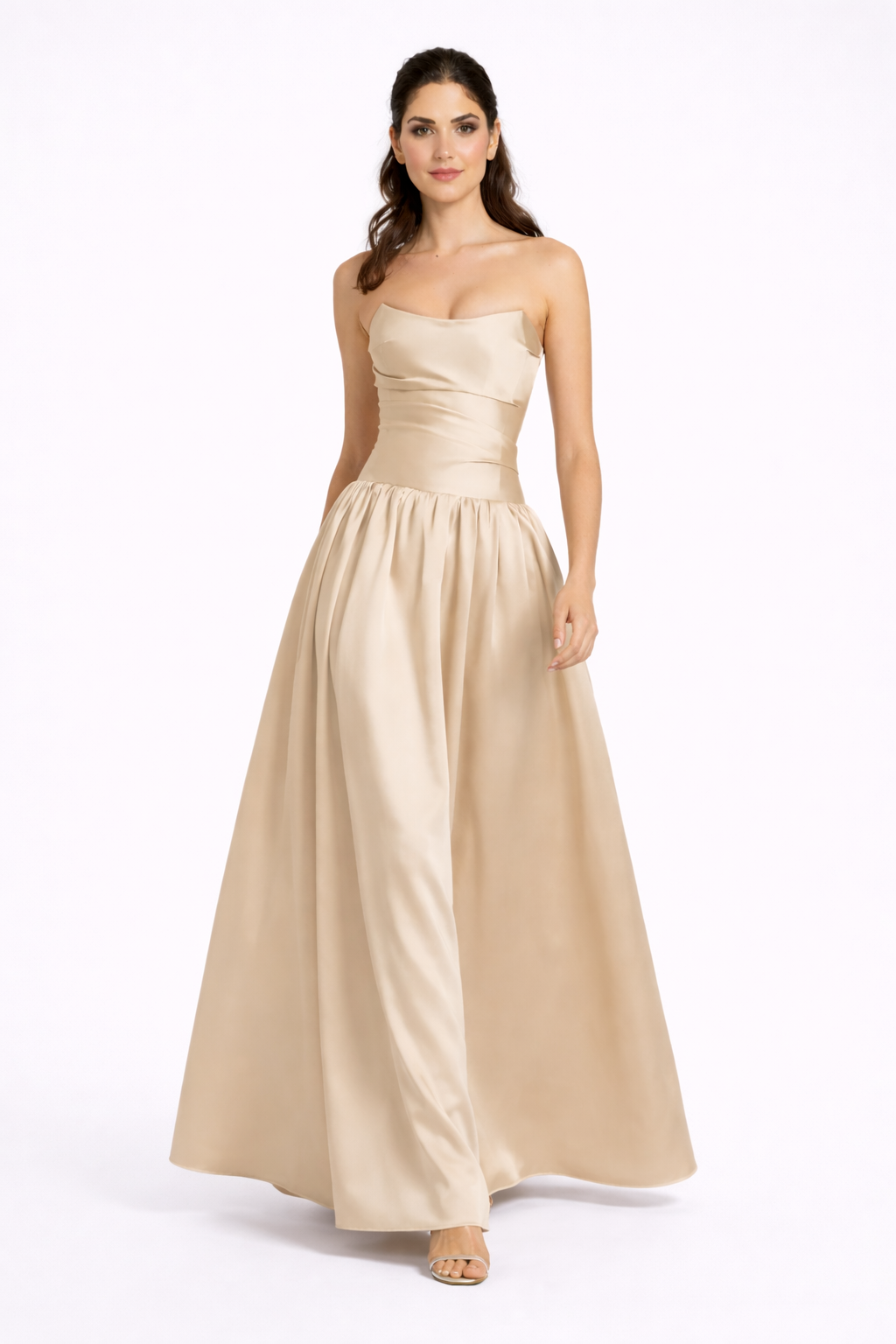 Classinova Strapless Satin Evening Gown Elegant Couture Dress with Structured Bodice & Flowing Skirt