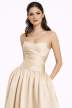 Classinova Strapless Satin Evening Gown Elegant Couture Dress with Structured Bodice & Flowing Skirt