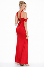 Valerina Lux Satin Evening Dress Elegant Off-Shoulder Gown with Choker Neckline