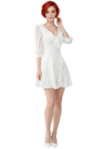 Woman wearing a white dress on a white background