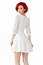 Bianca Flare White Mini Dress Elegant Ruffled V-Neck