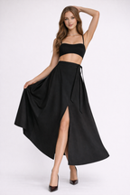 Valensa Sculpted Two-Piece Dress Modern Elegant High-Waist Set with Structured Top & Flowing Midi Skirt