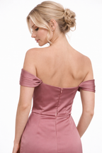 Dusty Rose Off-the-Shoulder Draped Couture Gown