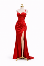 Sono Satin Corset Draped Gown with High Slit