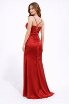 Sono Satin Corset Draped Gown with High Slit
