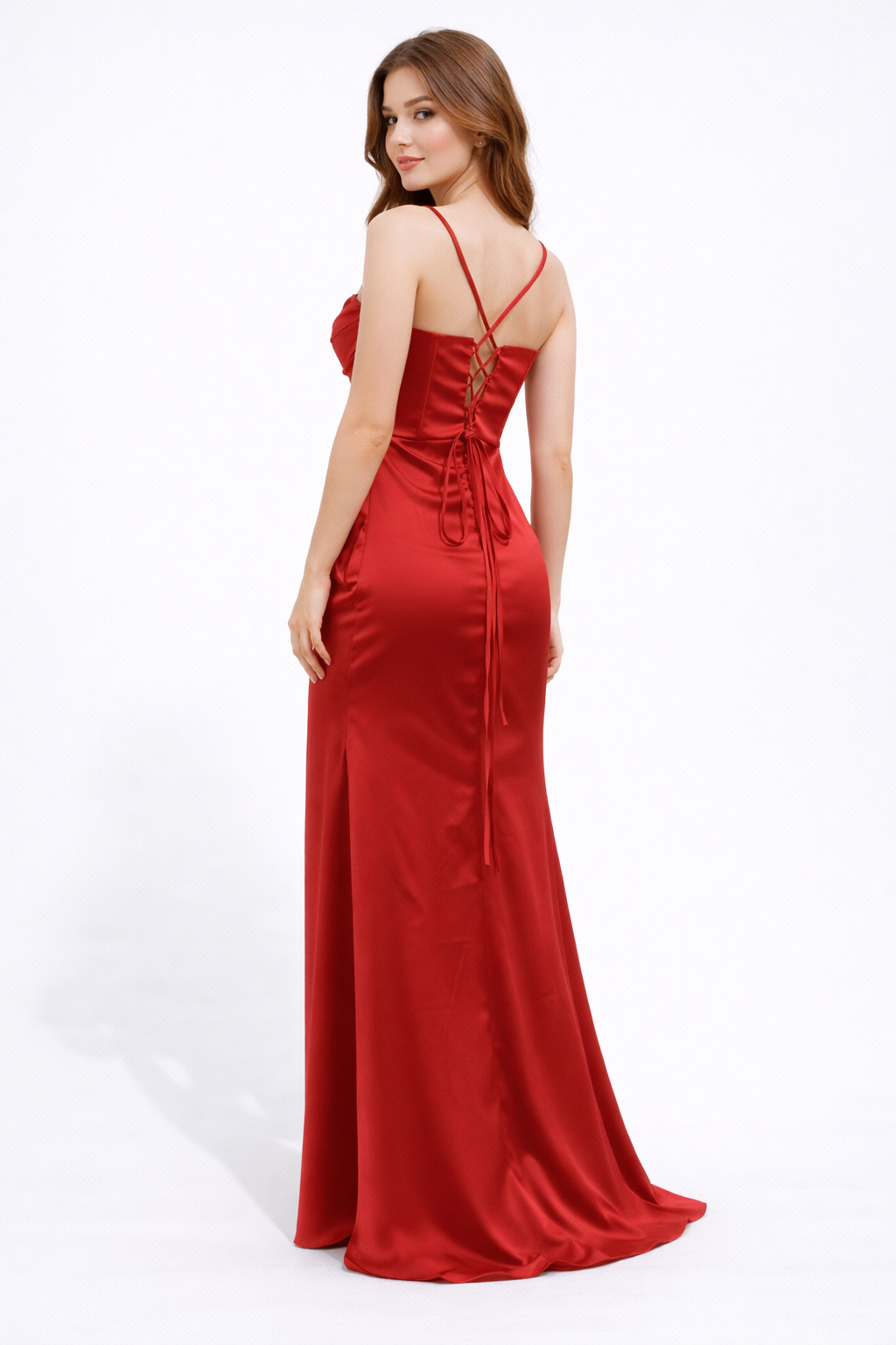 Sono Satin Corset Draped Gown with High Slit