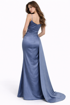 Vesper Steel Satin Draped Evening Dress