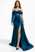Midnight Cerulean Asymmetric Cut-Out Gown