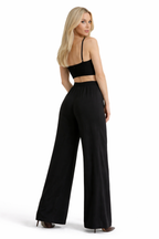 The ONYX Elegant High-Waist Wide-Leg Trouser and Bustier Set in Black Linen-Blend