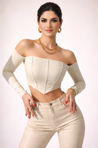 Laredo Off-Shoulder Corset Top – Sculpted Long Sleeve Bardot Crop