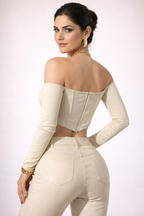 Laredo Off-Shoulder Corset Top – Sculpted Long Sleeve Bardot Crop