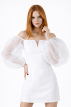 Moderno Blanca White Mini Dramatic Sleeve Dress