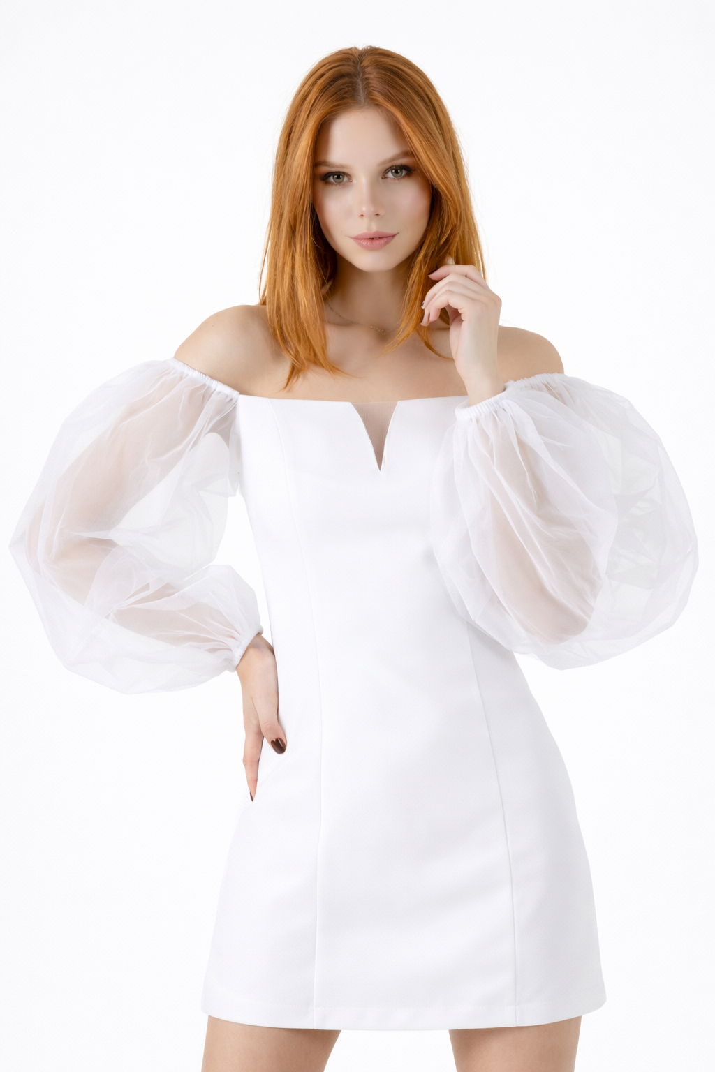 Moderno Blanca White Mini Dramatic Sleeve Dress