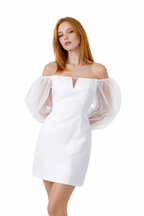 Moderno Blanca White Mini Dramatic Sleeve Dress