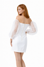Moderno Blanca White Mini Dramatic Sleeve Dress