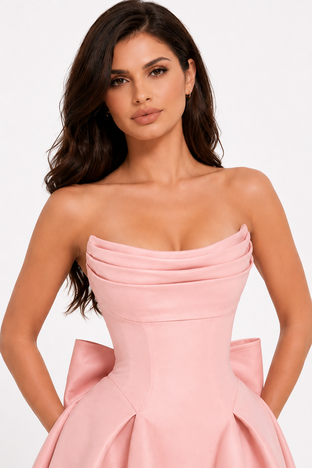 Melisette Strapless Corset Mini Dress With Overskirt Bow