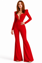 Scarlet Diva Red Jumpsuit Elegant Long Sleeve Evening Jumpsuit with Structured Shoulders