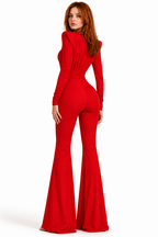 Scarlet Diva Red Jumpsuit Elegant Long Sleeve Evening Jumpsuit with Structured Shoulders
