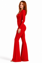 Scarlet Diva Red Jumpsuit Elegant Long Sleeve Evening Jumpsuit with Structured Shoulders