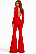 Scarlet Diva Red Jumpsuit Elegant Long Sleeve Evening Jumpsuit with Structured Shoulders