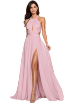 Miravelle Halter Chiffon Evening Gown