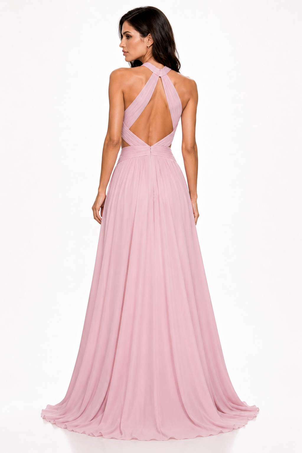Miravelle Halter Chiffon Evening Gown