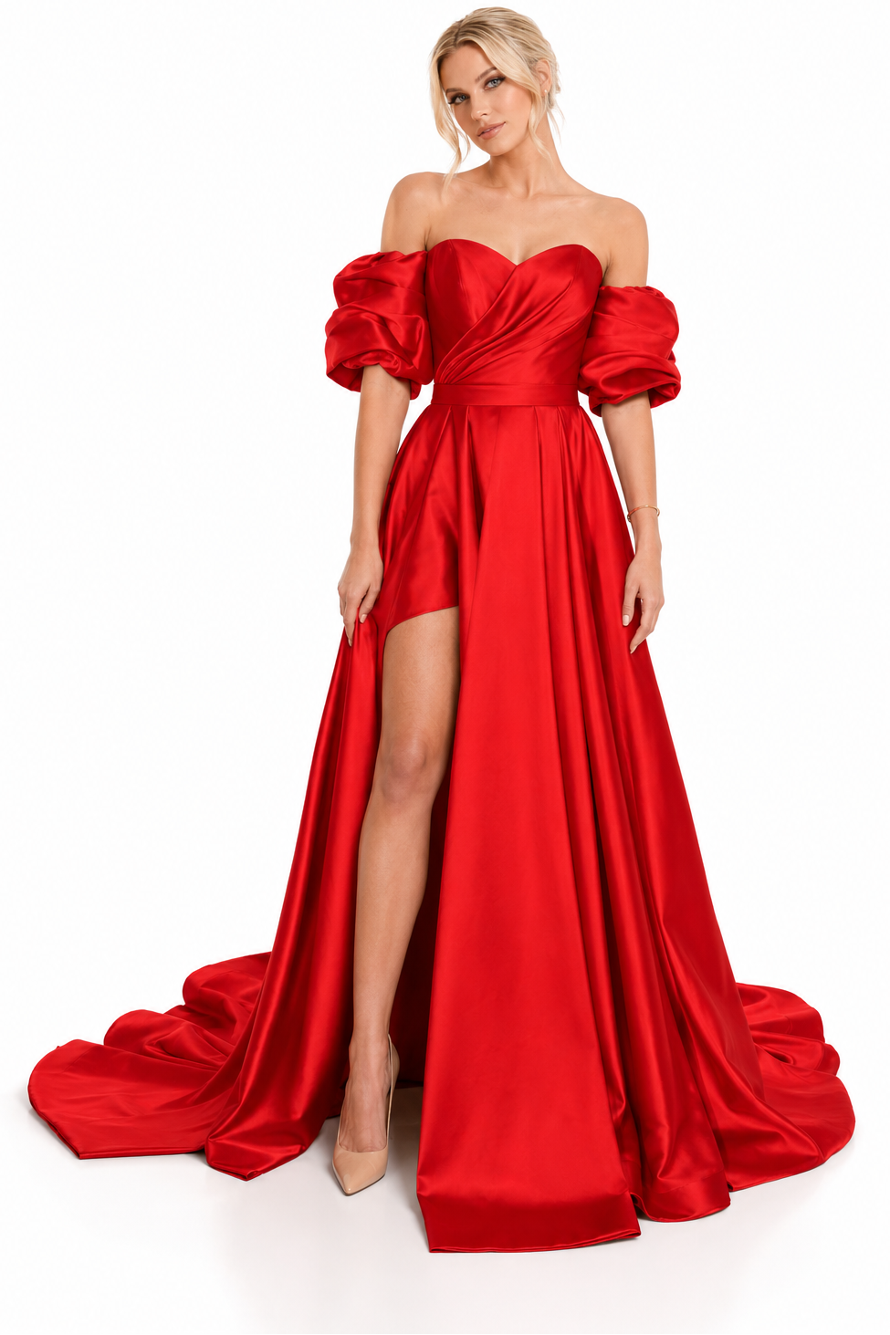 Lunéa Satin Crystal Strap Evening Dress
