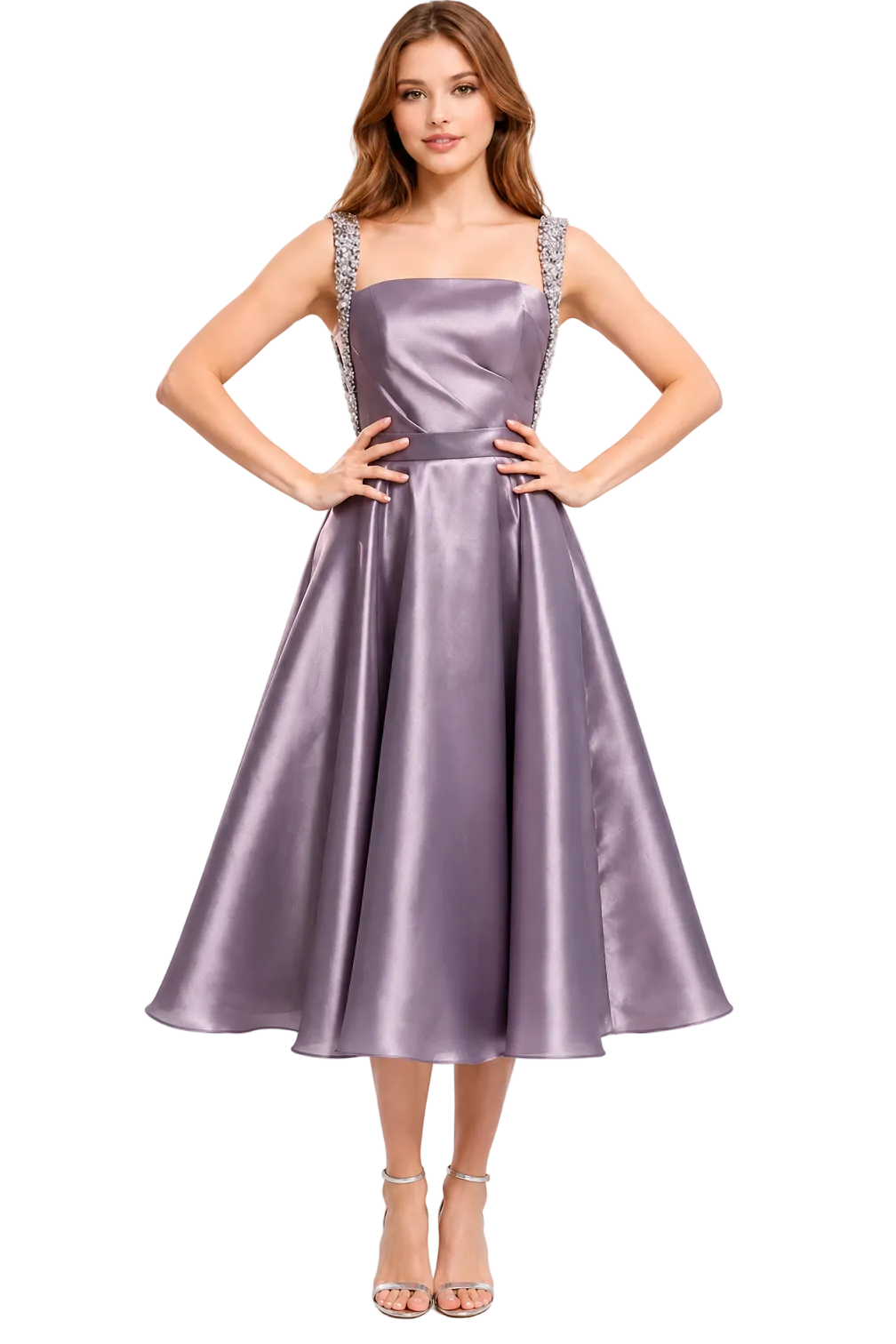 Nerolina Satin Midi Evening Dress
