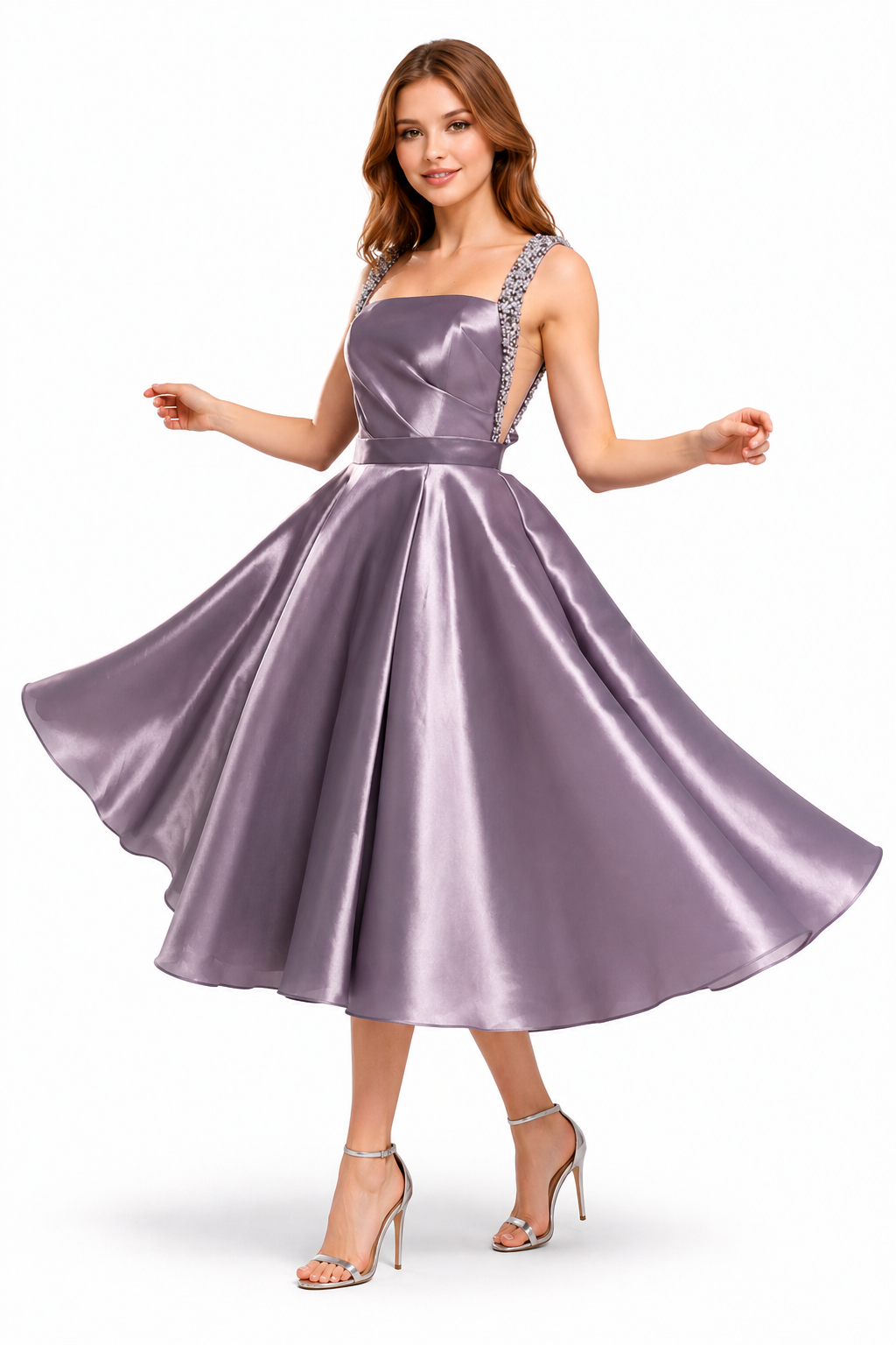Nerolina Satin Midi Evening Dress