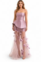 Velmira Strapless Floral Illusion Evening Dress