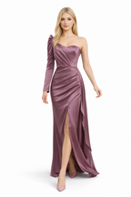 Catalina Asymmetrical One Shoulder Satin Evening Gown
