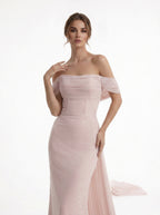 Velina Rosa Blush Off-Shoulder Dress Luxury Elegant Evening Gown