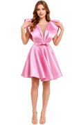 Payella Satin Mini Dress With Original Sculpted Collar And Flared Skirt