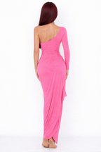 Elara Ross One-Shoulder Ruched Maxi Dress with High Slit