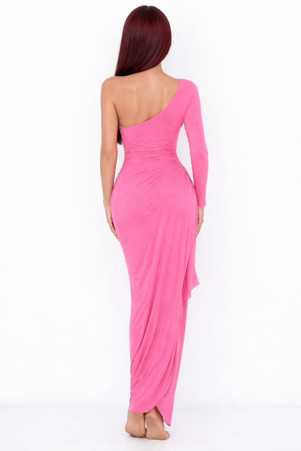 Elara Ross One-Shoulder Ruched Maxi Dress with High Slit
