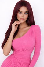 Elara Ross One-Shoulder Ruched Maxi Dress with High Slit