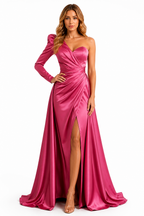 Catalina Lux Satin One-Shoulder with Outstading Drappe and long Train Gown