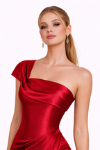 Scarlet Youth Asymmetric Sculpted Satin Gown