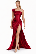 Scarlet Youth Asymmetric Sculpted Satin Gown