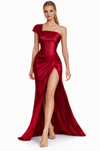 Scarlet Youth Asymmetric Sculpted Satin Gown