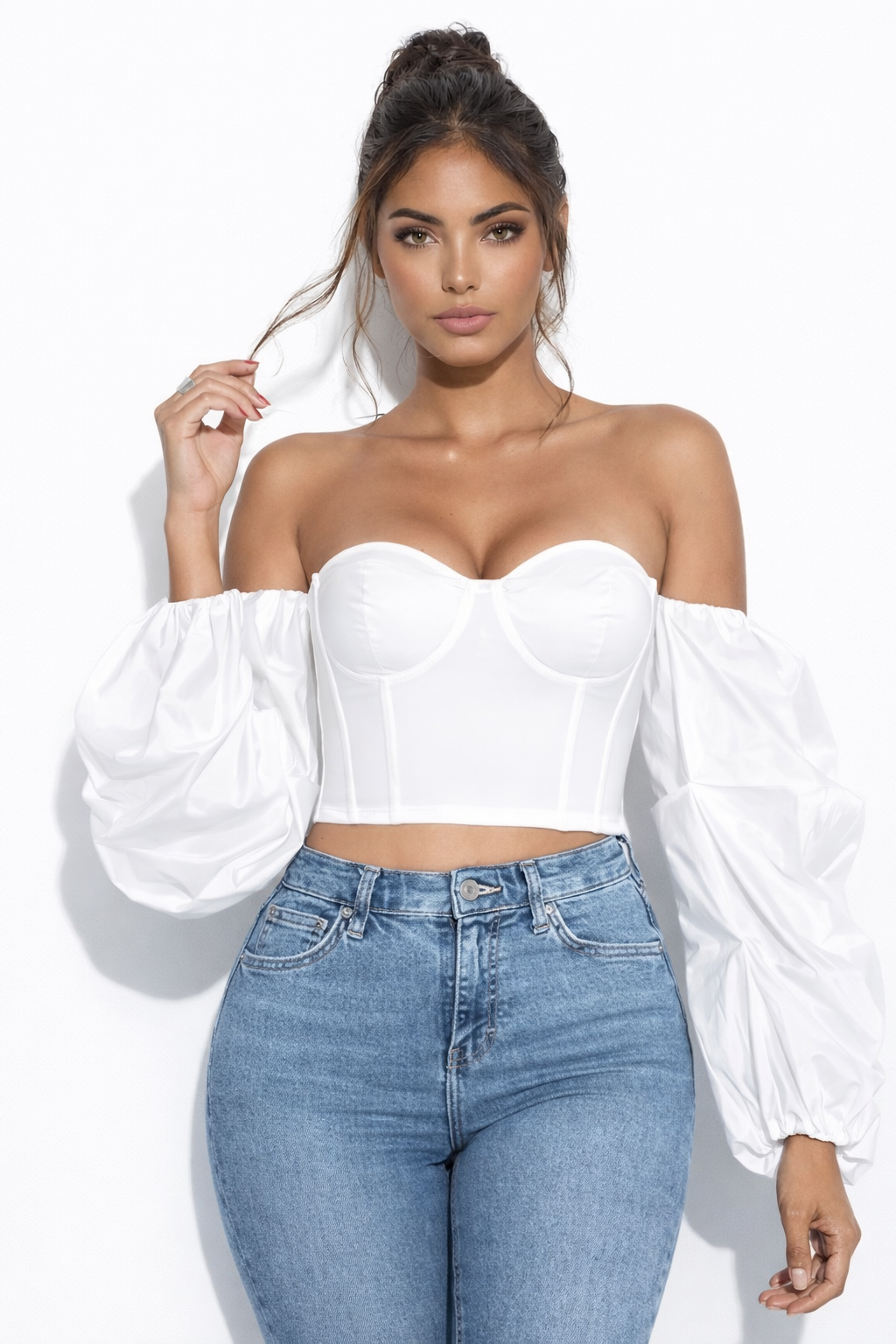 Privia Off the Shoulder Puff Sleeve Corset Top