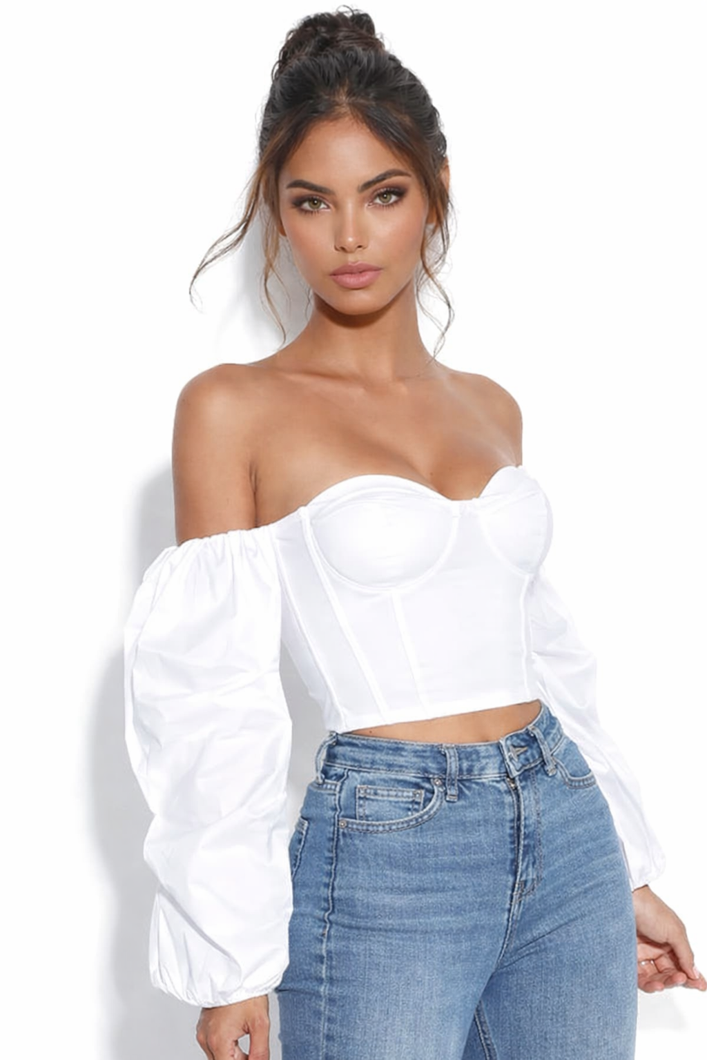 Privia Off the Shoulder Puff Sleeve Corset Top
