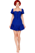 Woman wearing a blue dress on a white background